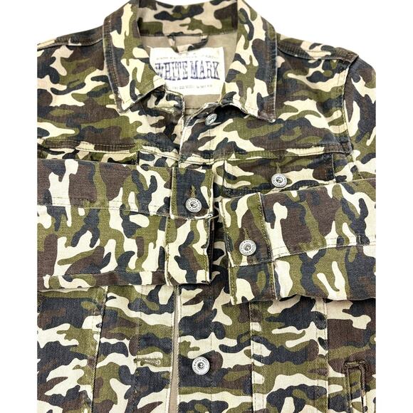 White Mark Denim Collection Women's Stretch Button Up Camo Jean Jacket Large - Picture 6 of 11